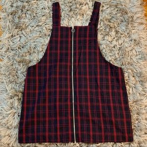 Red and Blue Plaid Zip Up Overall dress